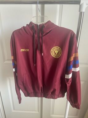 Forever 21 Maroon Windbreaker Jacket with Stripe Accents